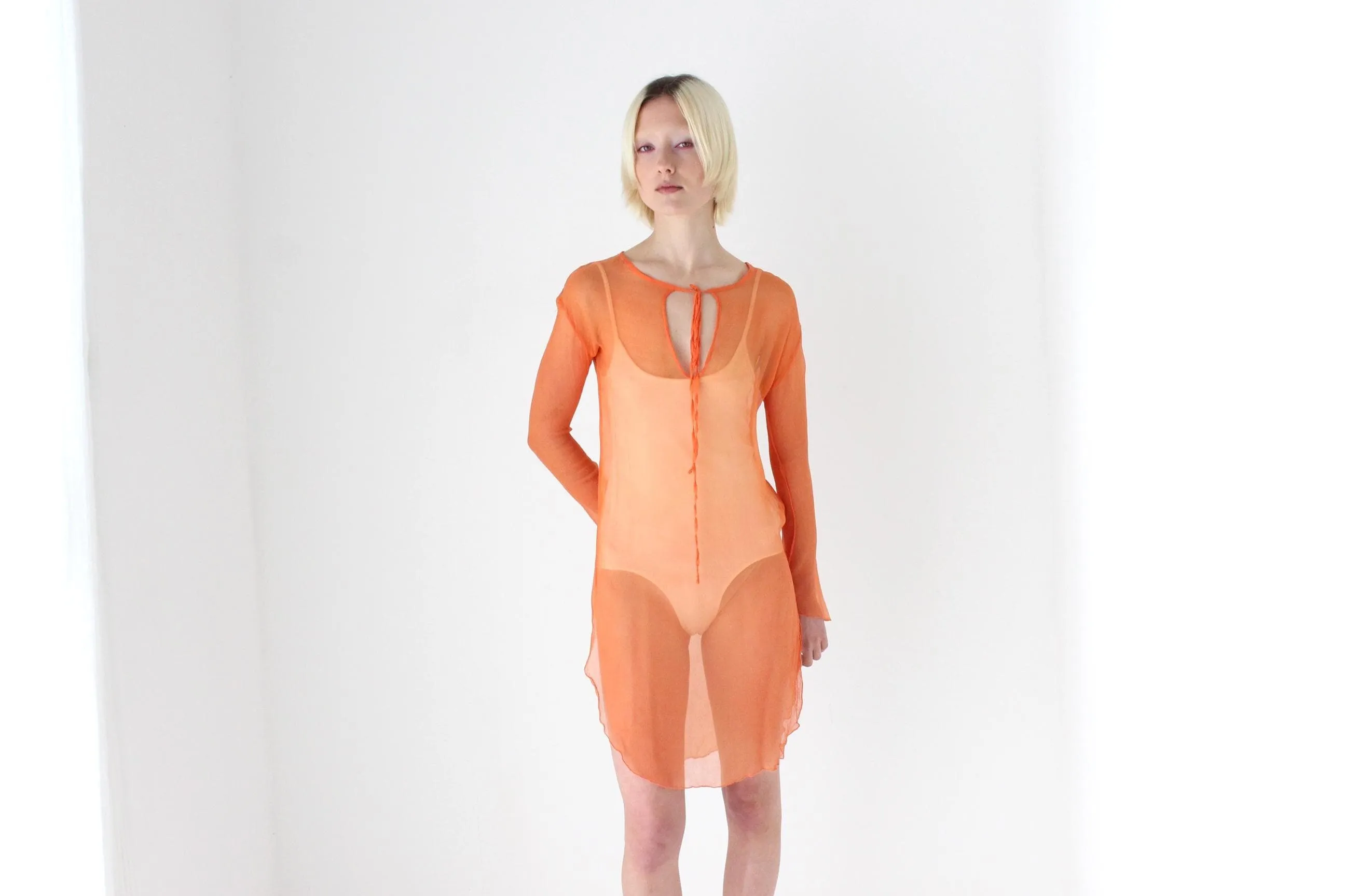 90s Italian Art Silk Sheer Georgette Dress
