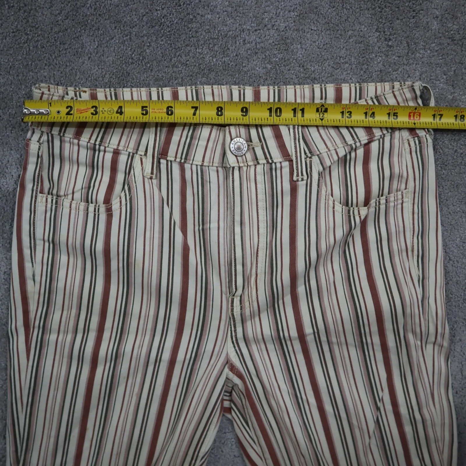 American Eagle Womens Striped Skinny Leg Denim Jeans Mid Rise Multicolor Size 14