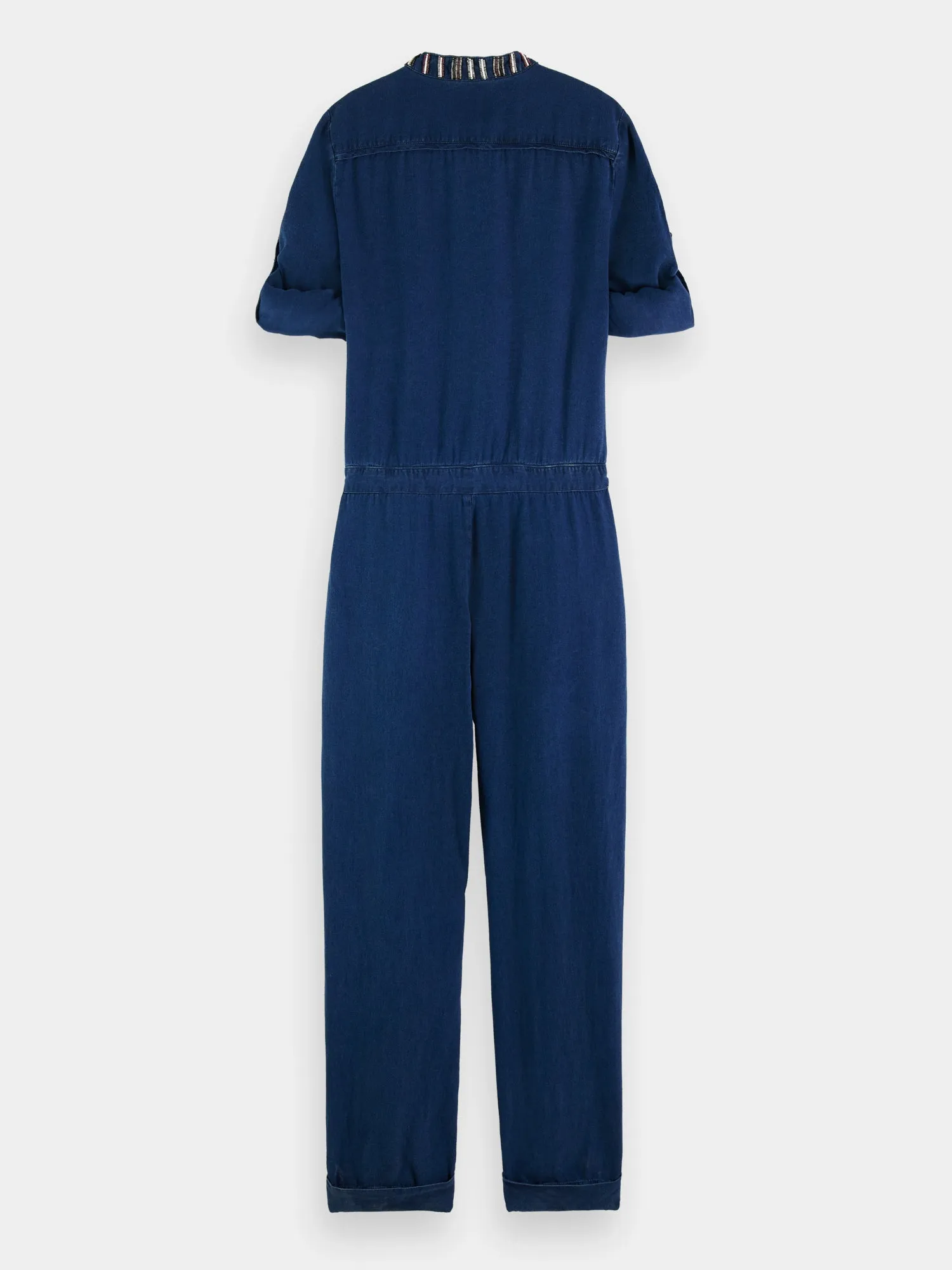 Beaded indigo jumpsuit