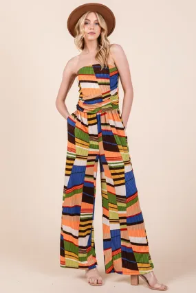 Vibrant Getaway Strapless Wide-Leg Jumpsuit