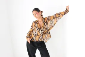 Y2K Pure Silk Animal Print Batwing Top